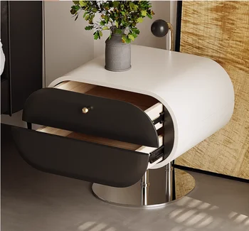 Modern Hotel Bedroom Nightstand Wood Panel Frame Acrylic Drawer Stainless Steel Assembled Bedside Furniture for Living Room