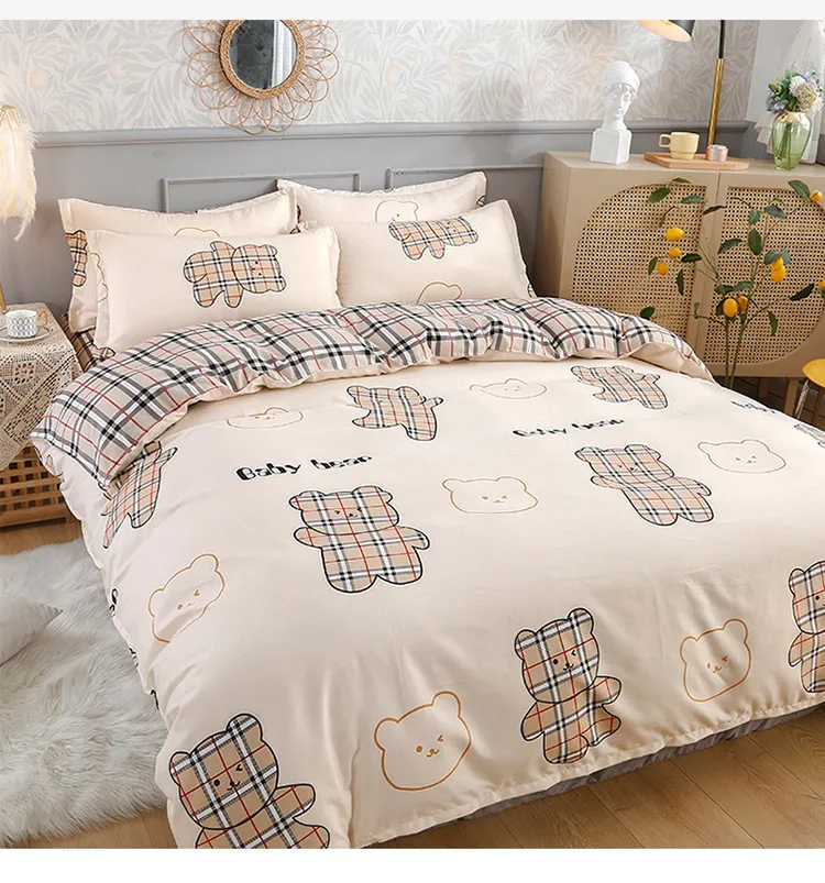 Bedding Items: Pure Cotton Four Piece Set,Thickened Small Fresh Bed ...