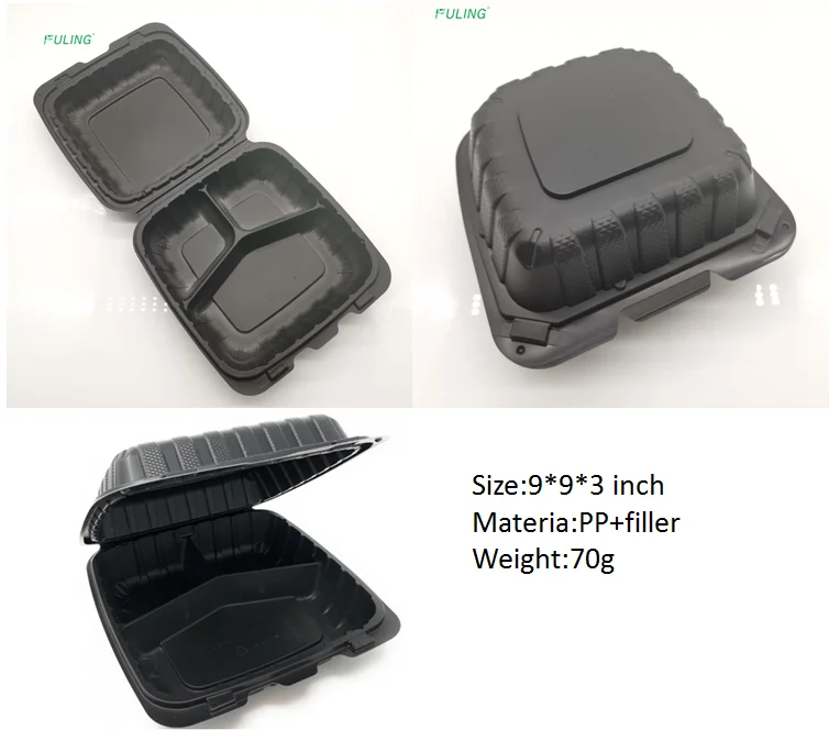 8x8 3 Compartment Clamshell To Go Box Disposable Mineral Plastic Take