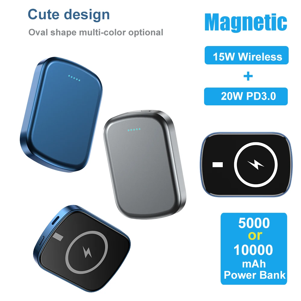 Горячая продажа IPSKY Mini 20 Вт PD 15 Вт Магнитная Беспроводная зарядка 5000 мАч Внешний аккумулятор Портативные банки питания 10000 мАч магнит powerbank