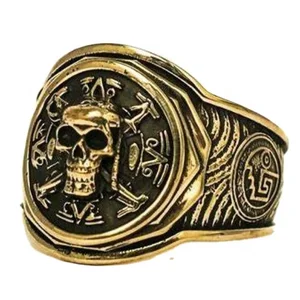 Jewelry Manufacturer Mens Old Gold Plated Organic Signet Ring Vintage Skull Custom Pirates Men Ring