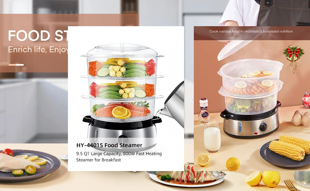 9l 3tiers Electric Home Food Steam Cooker With Steamer&timer For