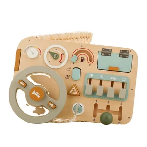 2026 Hot Sell Driving Learning Steering Wheel Toy Wooden Educational Busy Board Montessori Toys for Children