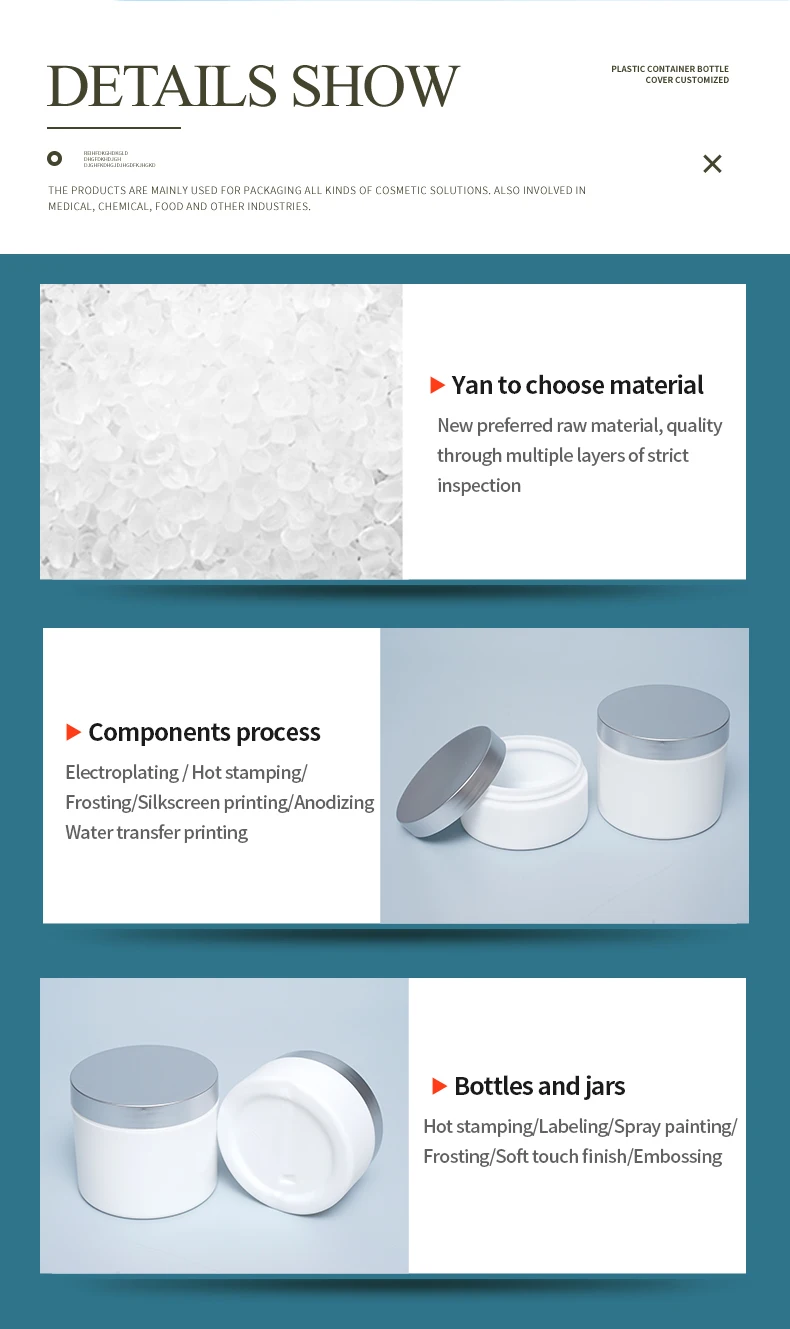 15ml to 600ml Packaging Skin Care Bottle Face Cream Jars Cuscom Color pp Plastic Jar