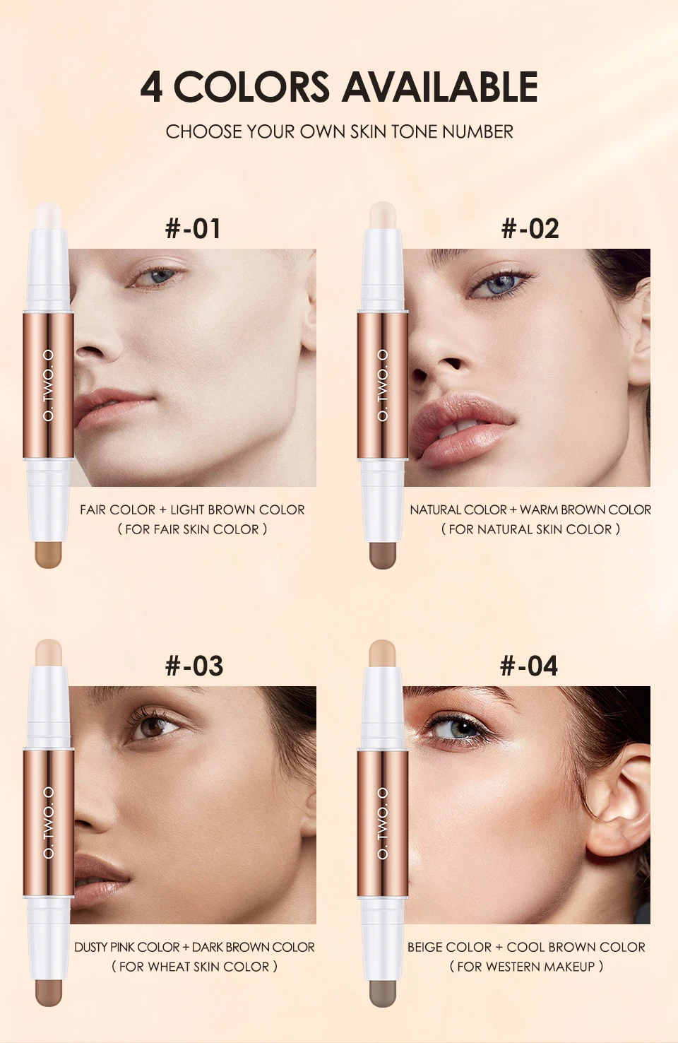 O.TWO.O New Arrival Glow Lift Light Shadow Contour Stick 4 Colors options modify the contour Wholesaler
