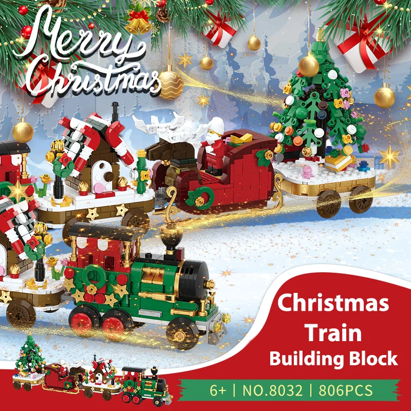 6-In-1 Christmas Building Block Set Train Tree Sleigh Santa Claus Model Brick Christmas Block Christmas Toy for Children CAYI