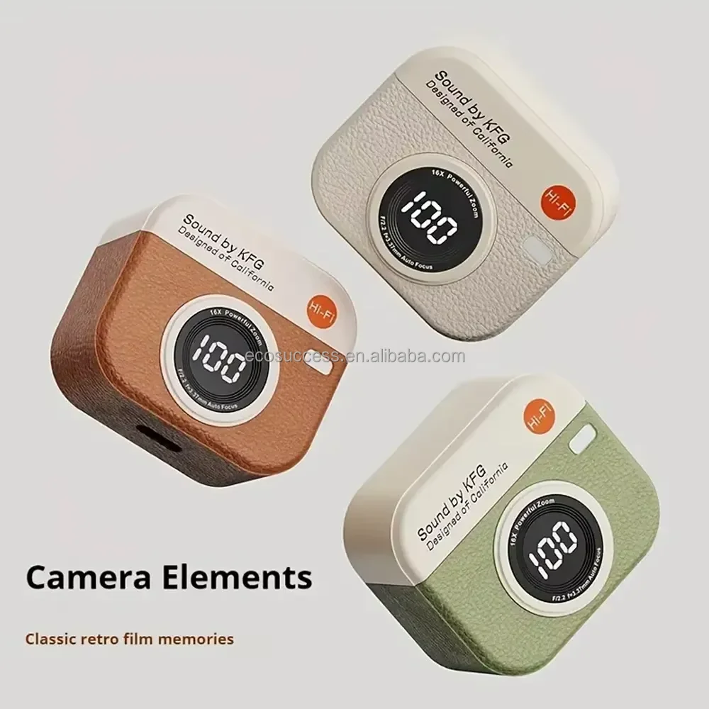 Q86 Retro Camera Leather Grain New Design Wireless Earbuds In-Ear Earphones With Screen Digital Display and Gaming Low Latency