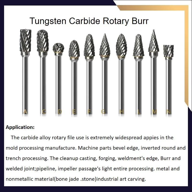 Carbide Burrs Set 5pcs With 1/4''Shank Double Cut Solid