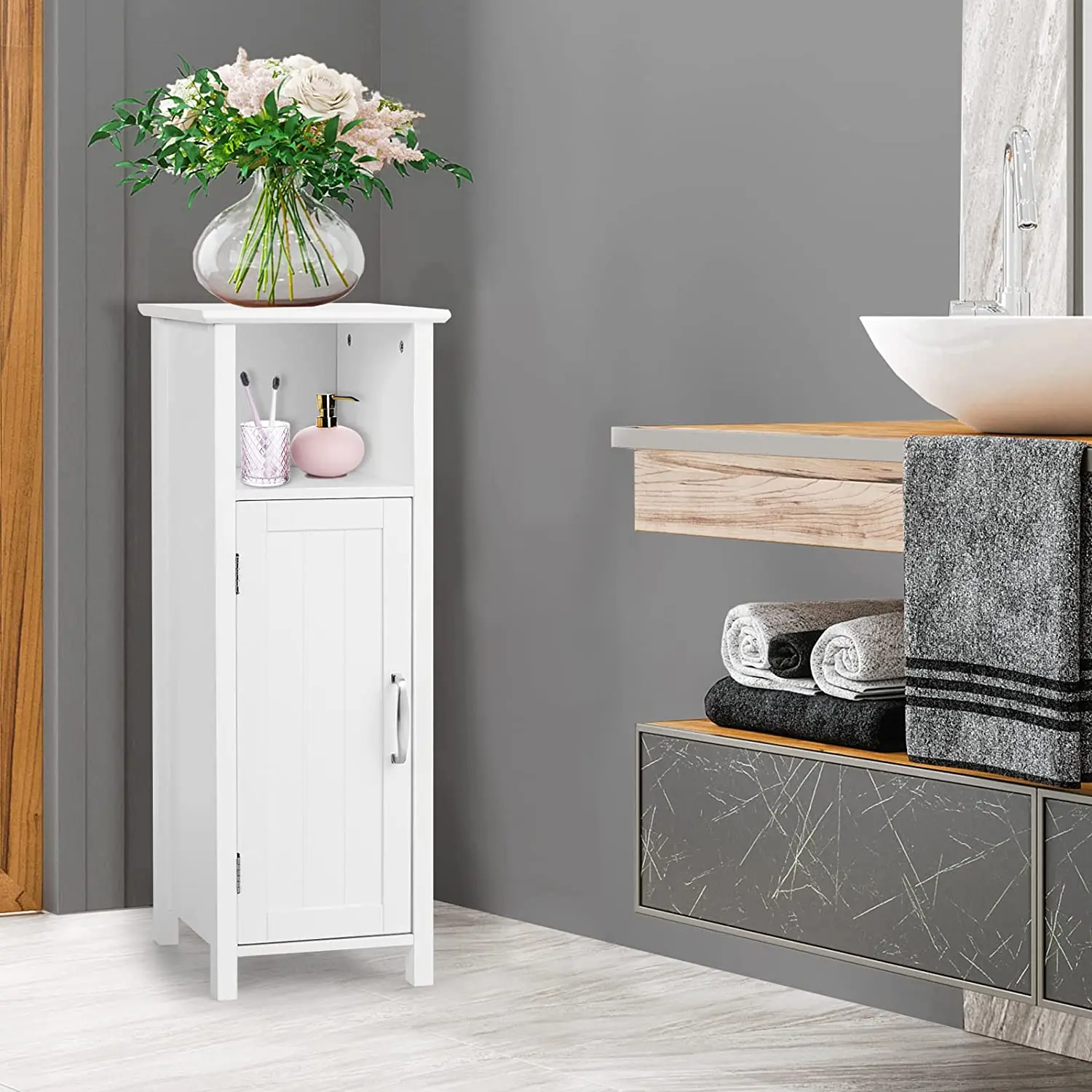 Minimalist Wooden Tall Storage With Door For Office Bedroom