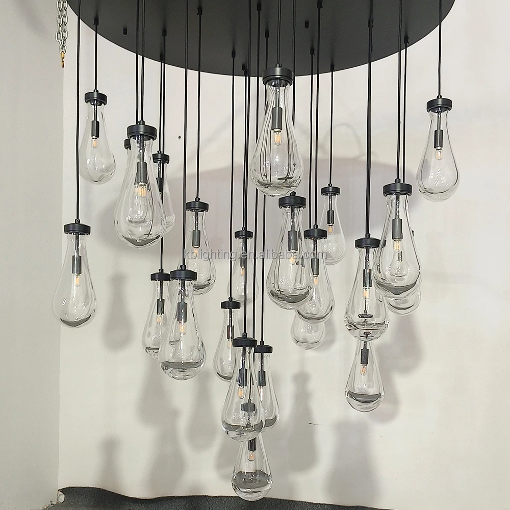 Stair Crystal Raindrops Chandelier Lighting Round Large Pendant Light High  Ceiling Luxury Long Rain Drop Chandelier