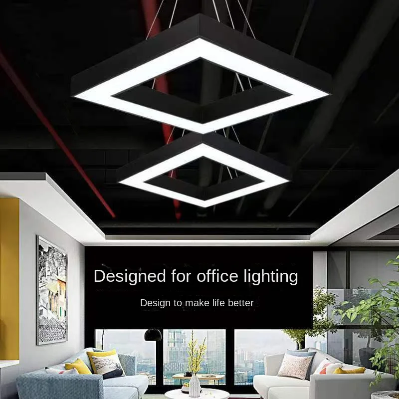 Suspension carrée LED pour bureaux, destinée aux salles de réunion, aux salles de sport et aux centres commerciaux — Lustre mural avec éclairage de mise en forme