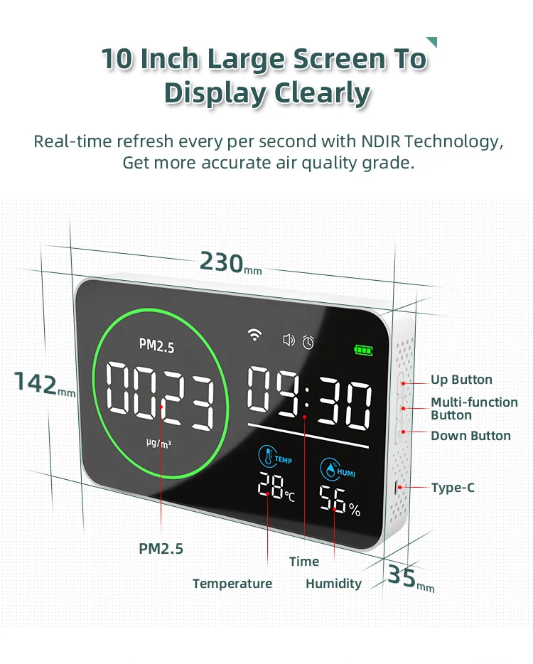 WIFI PM2.5 Monitor Smart PM2.5 Meter With Wifi Pm2.5 Detector Indoor Air Quality Monitor With Alarm Clock