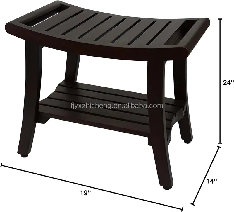 product teak 24 inch brown waterproof teak wood shower bench stool seat chair safety storage organization bathroom-2