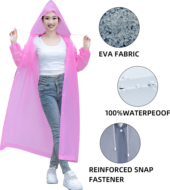 Casual Adult Outdoor EVA Disposable Raincoats Quick Dry Hiking & Fishing Gear Plus Size Plastic rain coatfor Travel Girls details