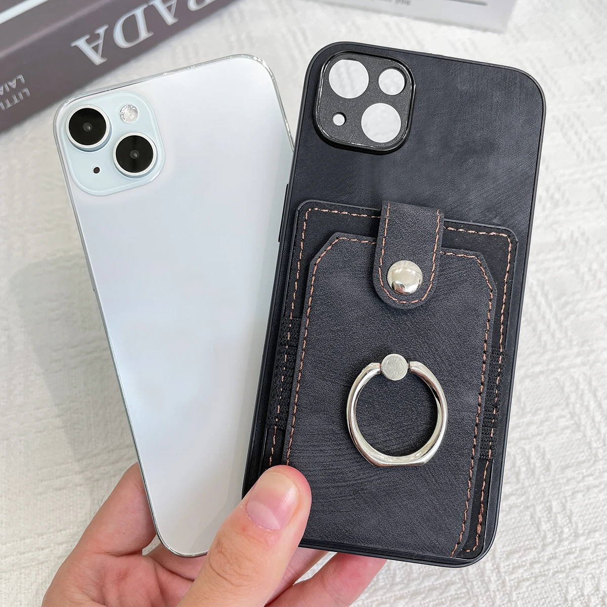 Luxury Phone Case Fine hole elastic ring multi-card case HWC17