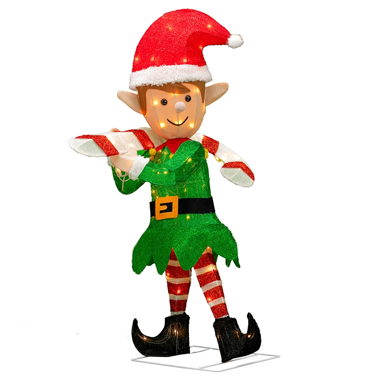 Outdoor 3D 38IN Elf with Candy Cane Motif Christmas Decorative LED Light details