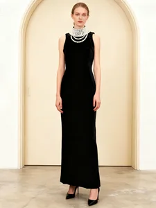 Bettergirl French Pearl Slim Black Elegant Dress 2026 Best Selling Velvet Round Neck Backless Sexy Party Dress