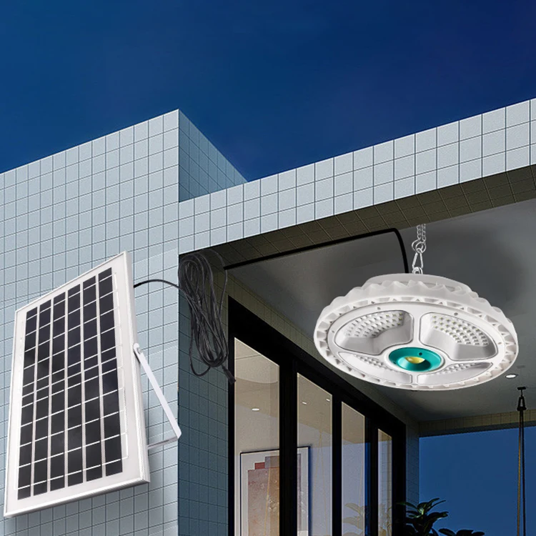 New Design IP55 Stock Solar Charging Light Highbay Warehouse Led Yard UFO Led Ceiling Light Outdoor High Bay Light