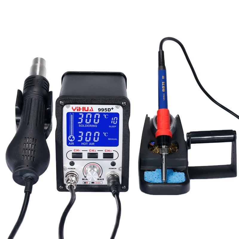 CH1/CH2/CH3 Three Storage YIHUA 995D+ Desoldering Hot air Rework Soldering Station