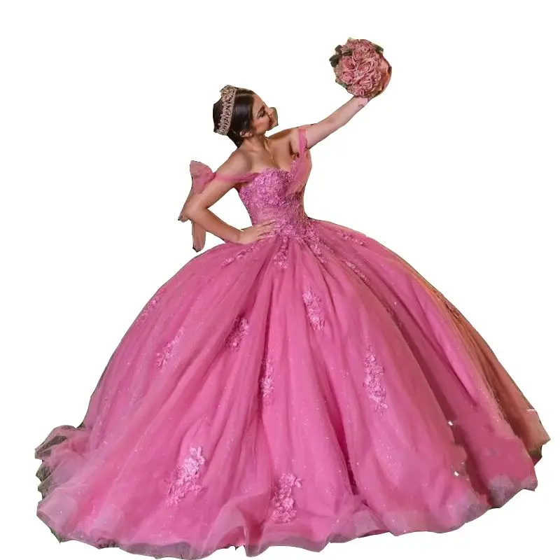 Mumuleo Hot Pink Quinceanera Dresses Ball Gown Appliques Off Shoulder Sequins Tulle Party Dress Prom Evening Gowns Opeb Back Mumuleo Hot Pink Quinceanera Dresses Ball Gown Appliques Off Shoulder Sequins Tulle Party Dress Prom Evening Gowns Opeb Back