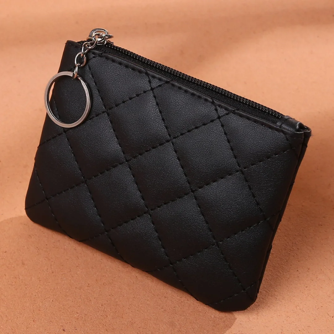  PEONY SUPREME Luxury Black Quilted Leather Coin Purse Card  Holder Wallet Credit Small Compact Business with Keyring Gift for Women  Girl : Clothing, Shoes & Jewelry