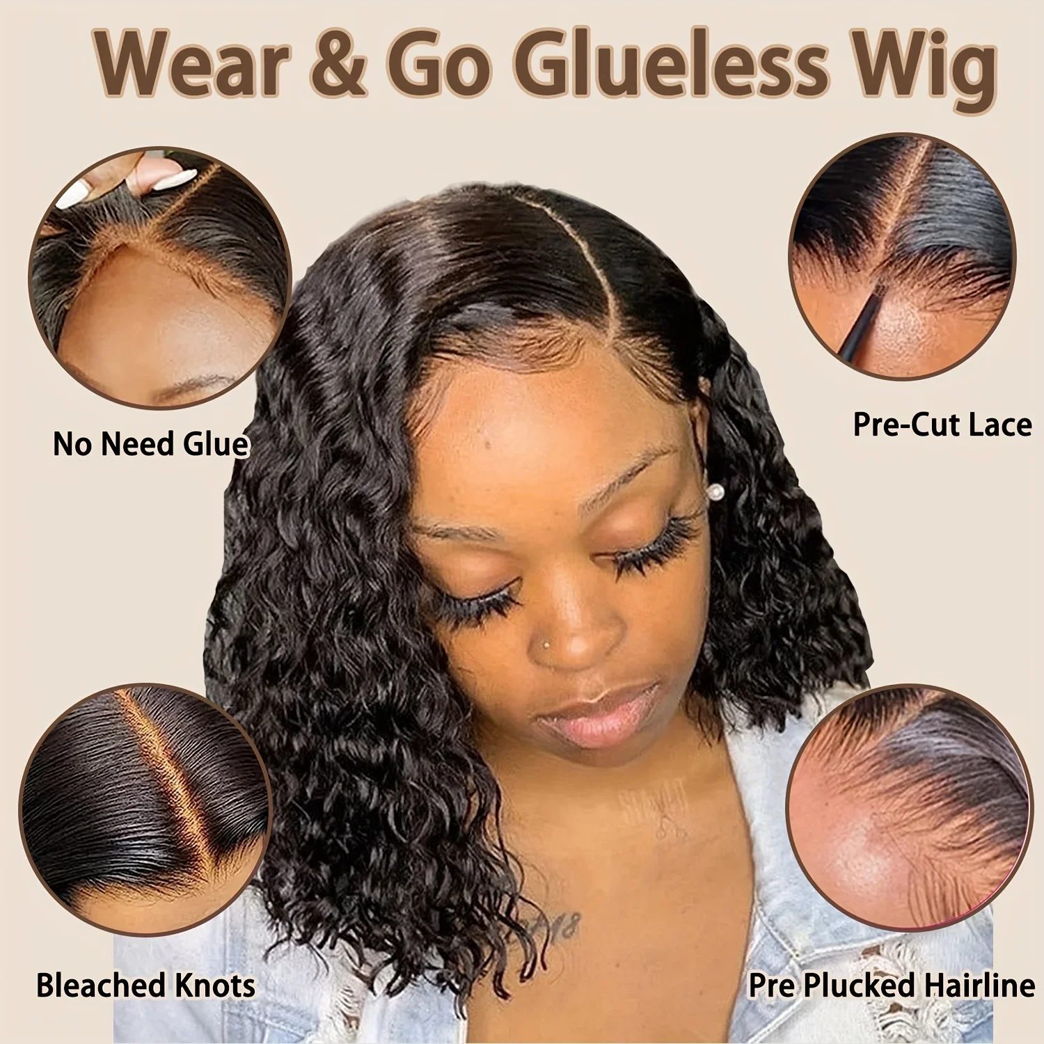 Echthaar Bob Perücke Deep Wave Lace Front Ohne Kleber Vorgezupft_voghion.com