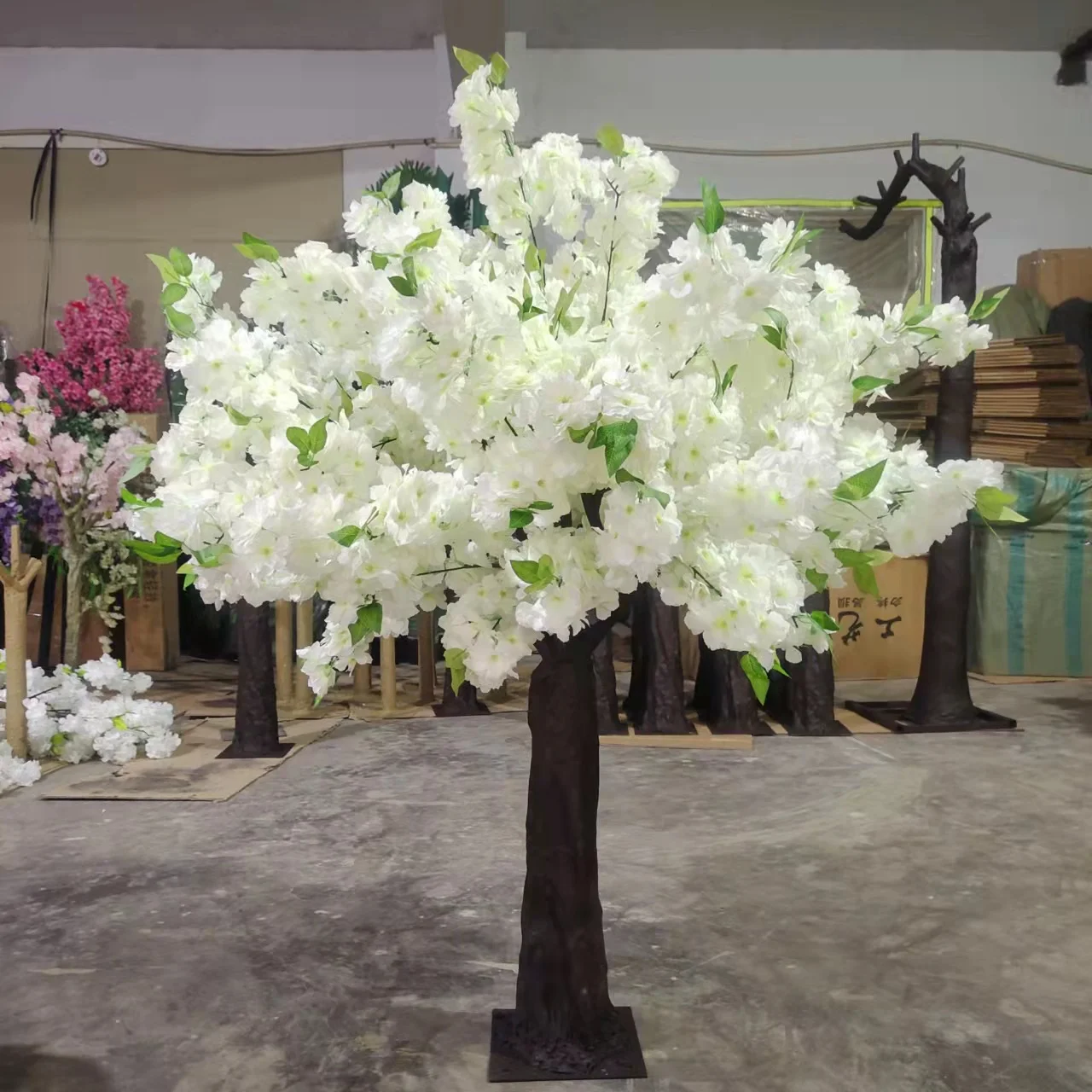 Dct001 Customized Big Artificial Cherry Blossom Plant Faux Silk Pink