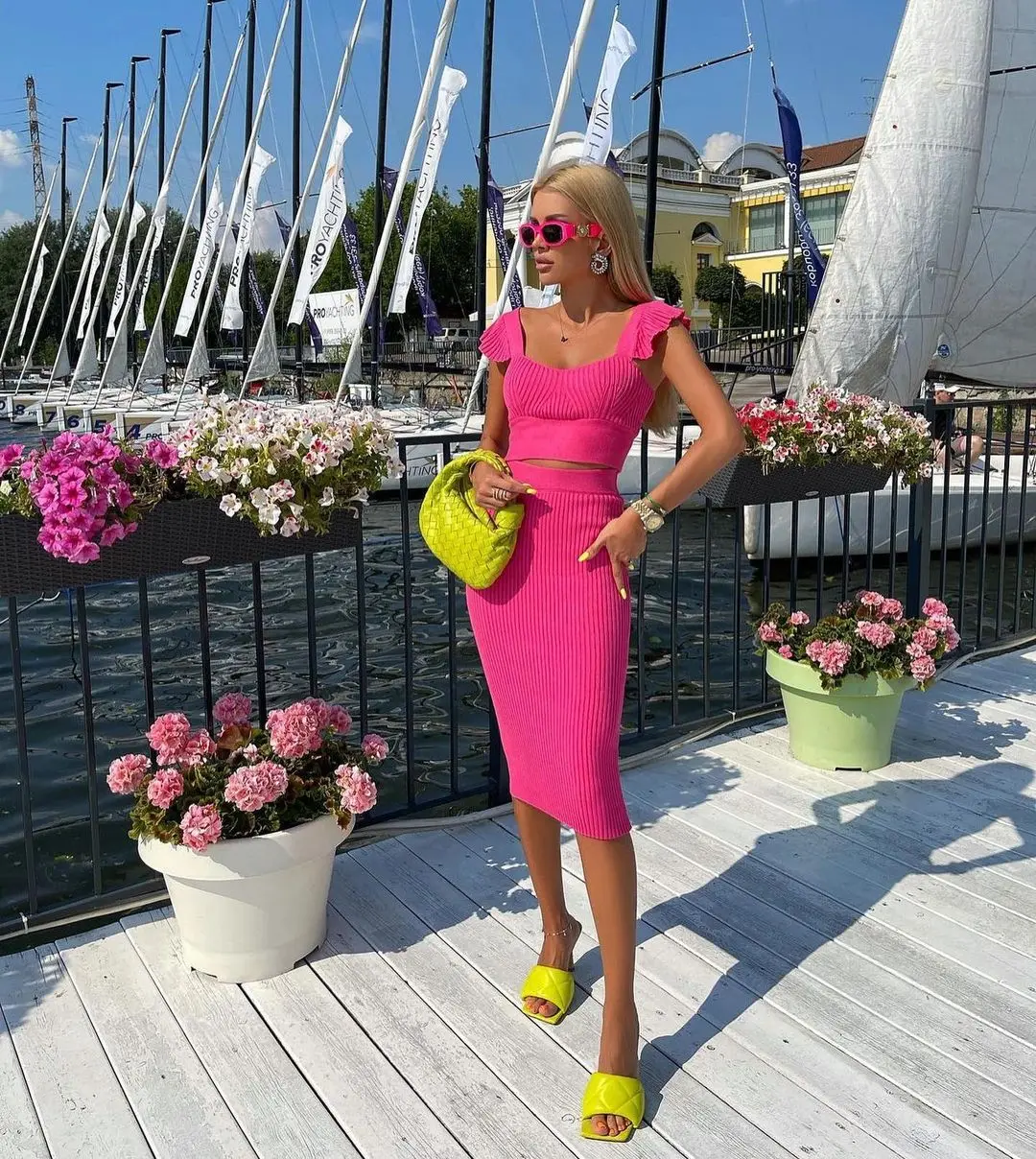 Good Elasticity Bandage Casual Set New Suit Women Clothes Piece Matching  Vest Sets Skirt