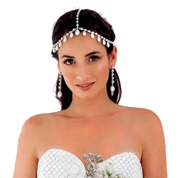 Bride Wedding Hair Jewelry Accessories Rhinestone Hair Chain Women Luxurious Crystal Simulated Pearl Headband Headpiece