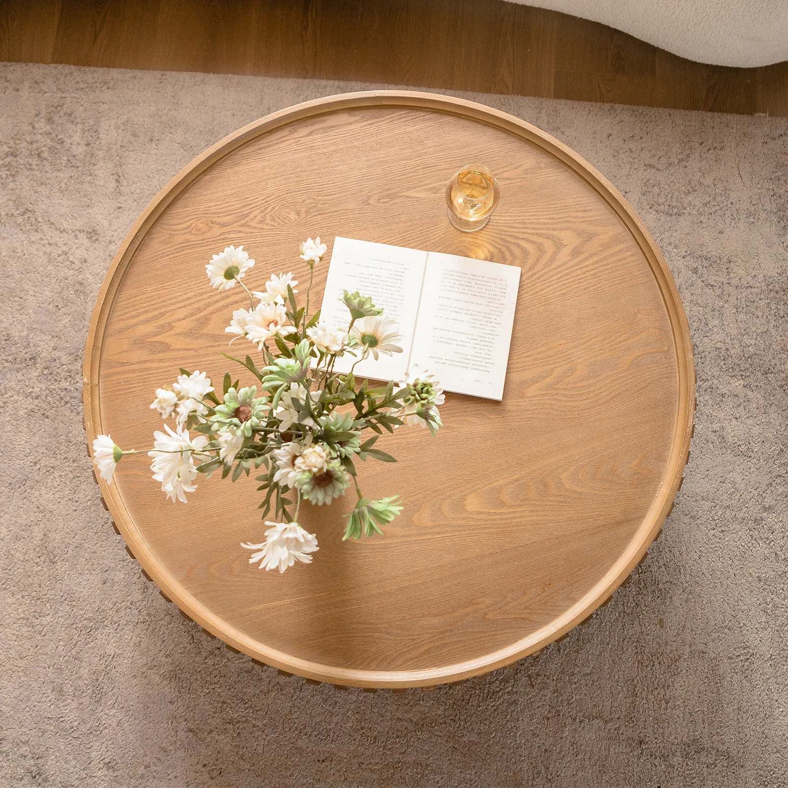 Aurelle Carved Drum Coffee Table — product detail