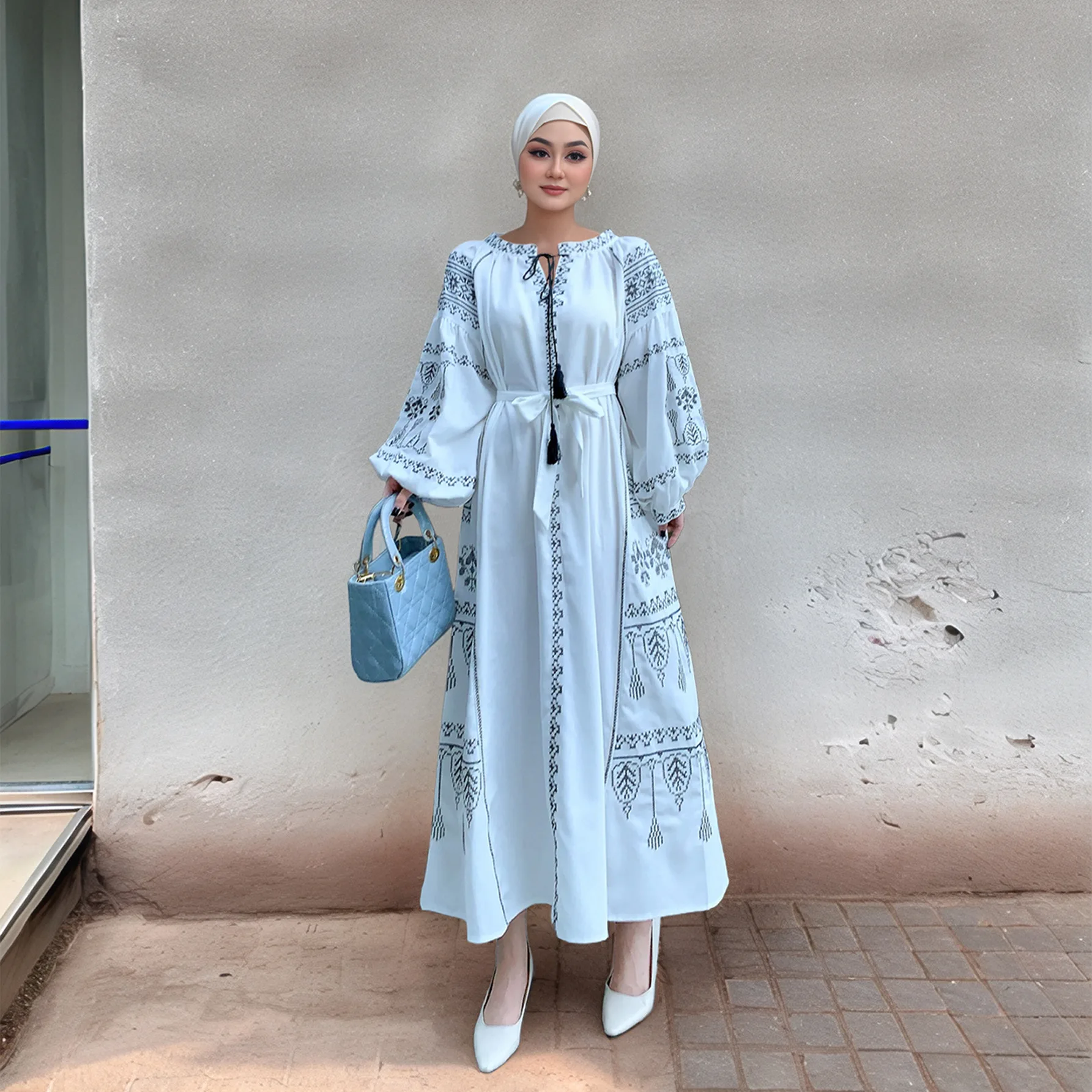 knee length dresses for ladies Midi linen dress BOHOL in White main image 1