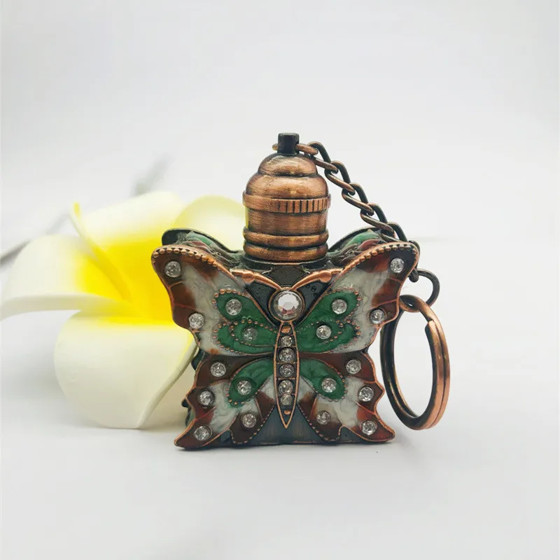 1ml 3ml Middle East Arabia Style Essential Oil Bottle with Key Chain Vintage Metal Perfume Bottle