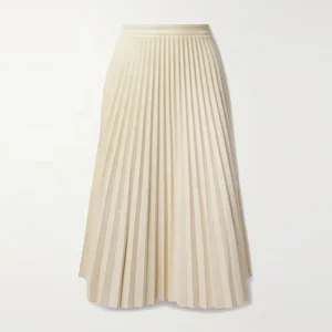 Clothing Manufacturer Custom Spring Autumn Beige High Waist Elegant Casual Women Pleated Midi Skirt