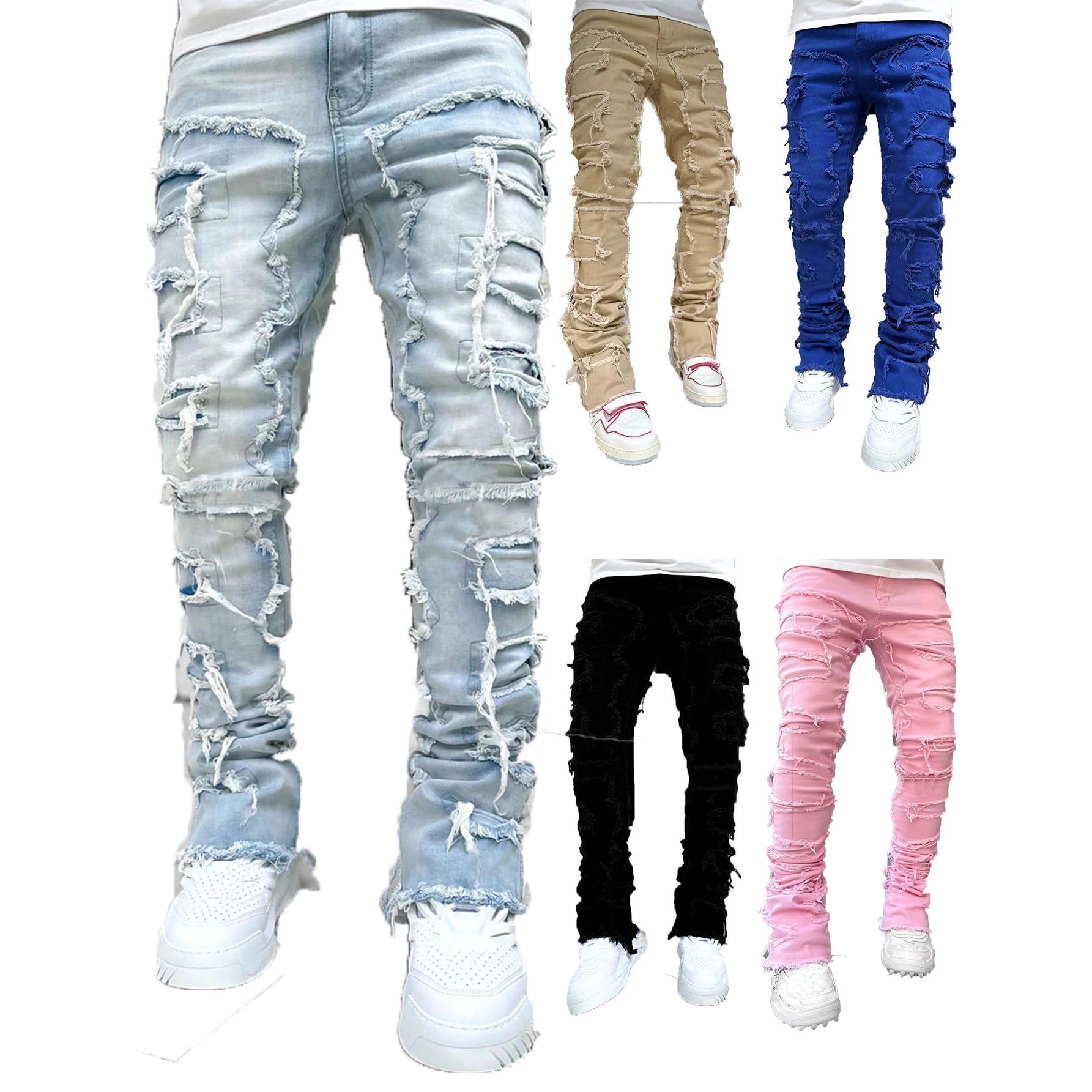 New Men's Design Ripped Vintage Slim Jeans Blue Distressed Patchched Men Pants Denim Pantalones De Hombre Jeans