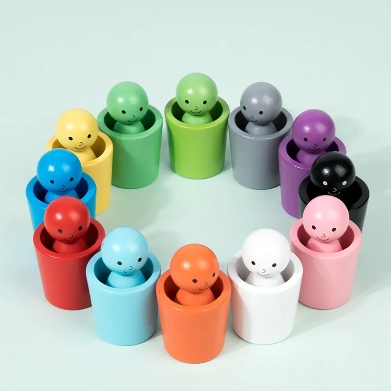 2024 New Baby Color Sorting Cup Game Montessori Color Matching Toys for Kids Early Educational Peg Doll Children Wooden Toy