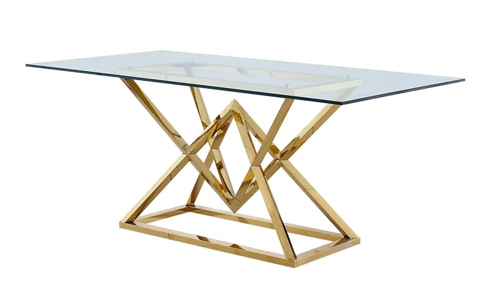 square tempered glass top stainless steel frame dining table