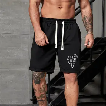 New Style 100% Cotton Men's Gym Drawstring Shorts Custom Print Logo Knitted French Terry Cotton Sports Running Shorts for Men