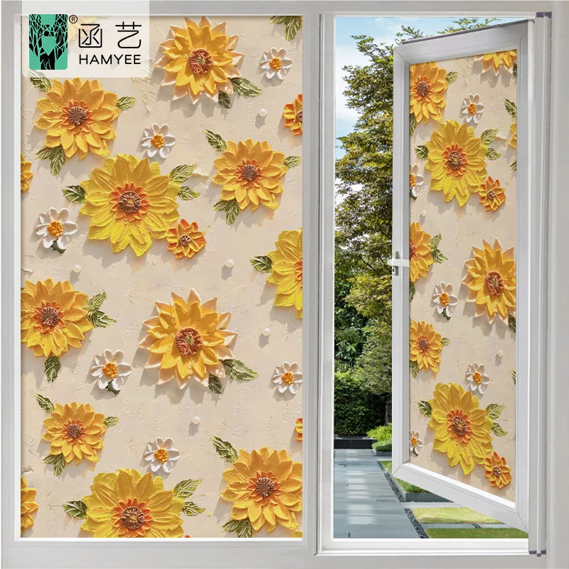 Flower window film vinyl glass film privacy protection glass 3d stickers stained window glass films home decoration