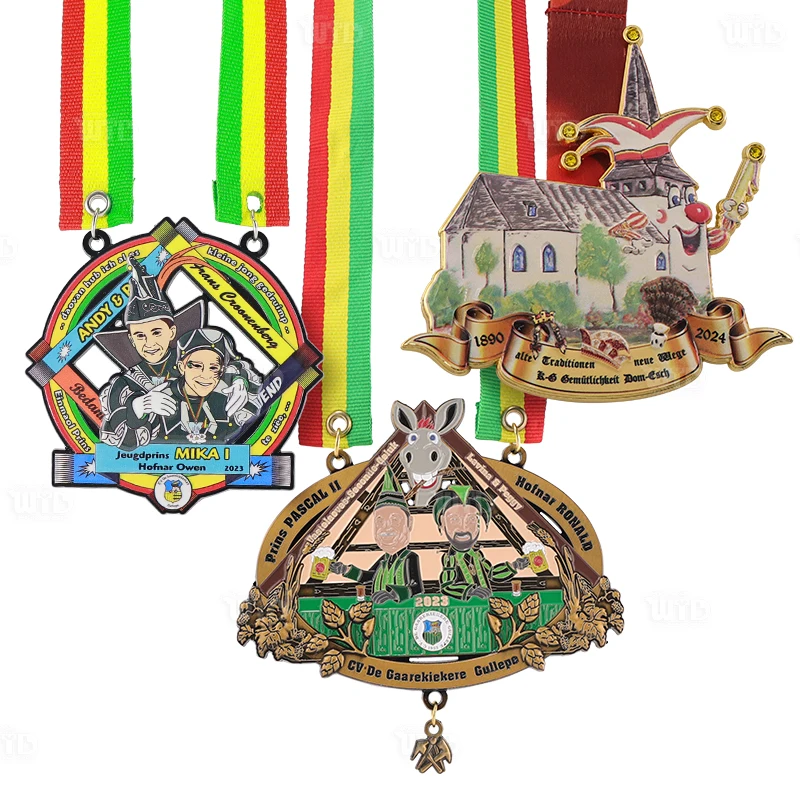 Medalha Personalizada de Carnaval Fastnacht com Fita, Medalhas Coloridas Esmaltadas, Medalhas de Lembrança Personalizadas, Medalhas de Participação em Festivais