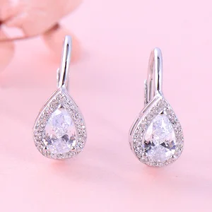 Elegant  925 Sterling Silver Aaa Cubic Zirconia Rhodium Plating Diamond Waterdrop Earrings
