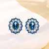 Blue pointed crystal119#Ear studs