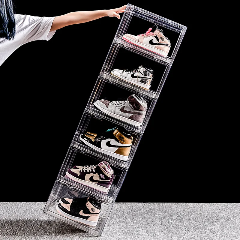 Clear Plastic Rectangular Shoe Storage Box Stackable Foldable Shoe Organizer with Sneaker Crates Containers Bins Holders