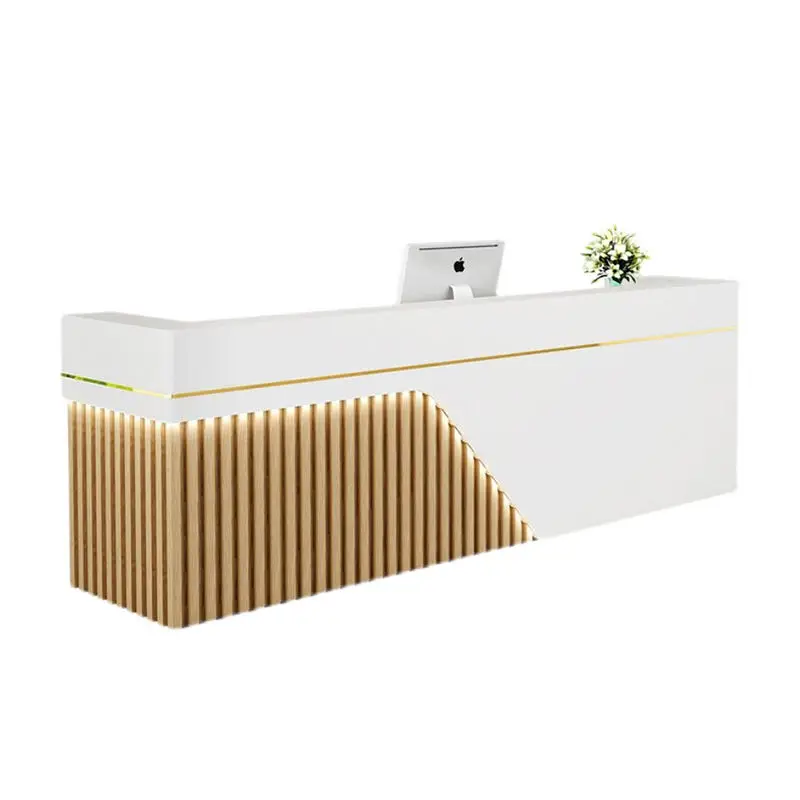 Factory Custom Free Logo Marble Bar Front Counter With Led Light  Office Reception Table  l Shaped Beauty Salon Reception Desk