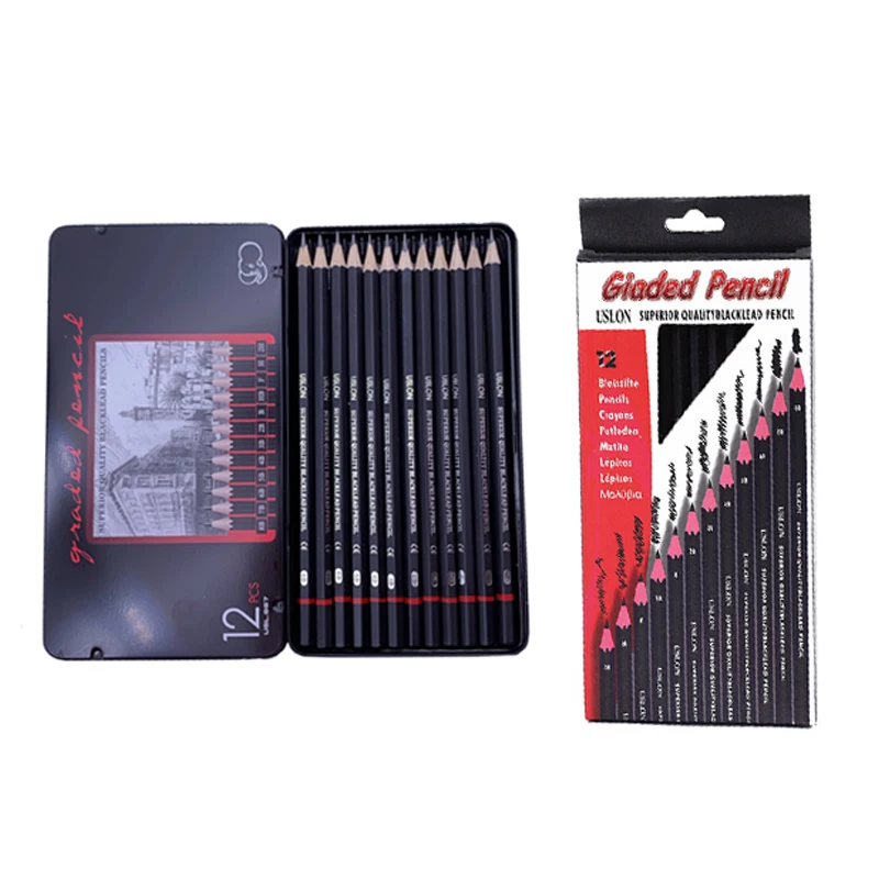 Набор эскизных карандашей 2H-8B карандаши для рисования канцелярские принадлежности в железной коробке 12 железных