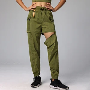 High-Waist Convertible Leg Hiking Windproof Pants Sports Trousers Detachable Pants Legs Drawstring Hiking Outdoor Sports Pants