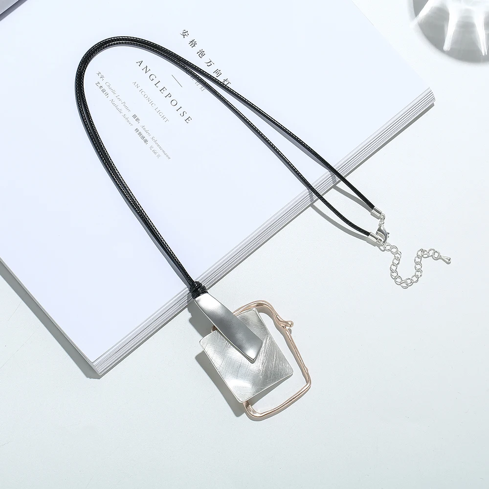 TongLing Necklace Alloy Black Rope Pendant Sheet Strand String Necklace ...