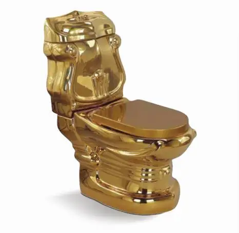 Modern Gold-Plated Two-Piece Ceramic Toilet Dual-Flush Floor Mounted for Home Hotel Use Trade Export Middle East India Pakistan