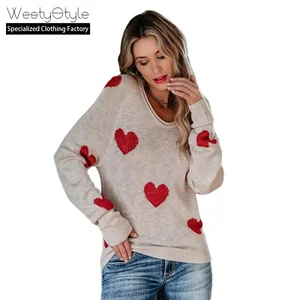 2026 Autumn Winter Korean Women's Acrylic Anti-Pilling V-neck Long-Sleeved Knitted Pullover Front New Valentine's Day WestyStyle