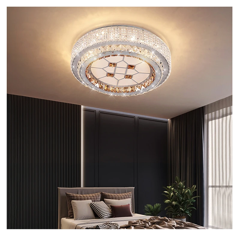Modern Luxury Led Round Gold Crystal Chandelier Living Room Chandelier