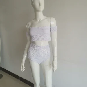 OEM Factory Customized Logo Crochet Swimwear for Women High Waist Cutout Print Handmade Sleeve Plus Size Sets Tassel 2-Piece Set